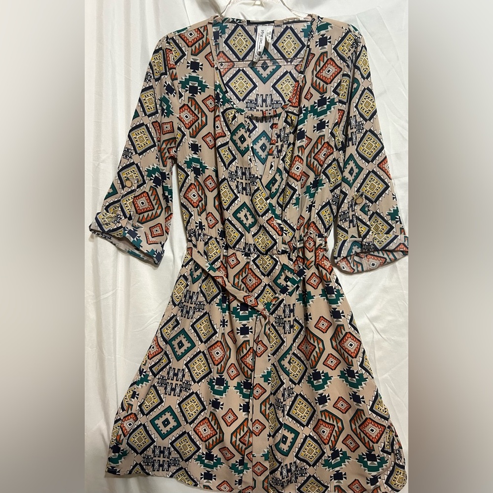 Geometric Print Belted Dress